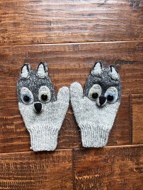 Andes Wool Kids Grey Wolf Knit Mittens size Small